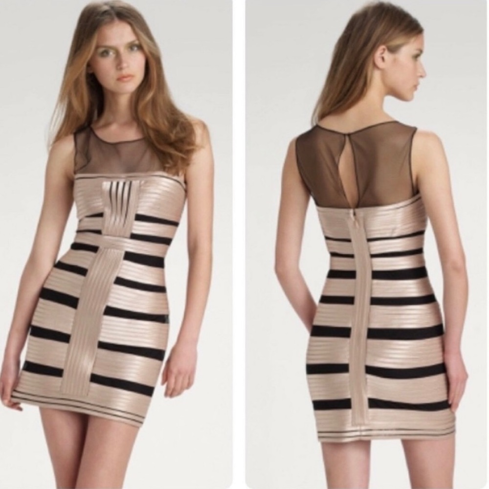 BCBGMaxAzria Tan and Black Bodycon Mini Dress